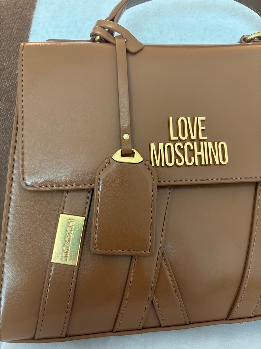 NWOT Love Moschino Tan Brown Top-Handle Satchel with Gold Hardware w/ dust bag - Picture 4 of 9